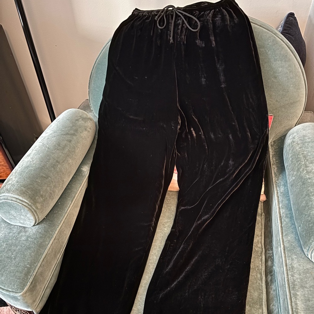 Elegant Black Velvet Wide Leg Pants